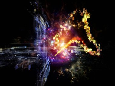 Dijital Akış serisi. Bilgi teknolojisi, bilim ve eğitim konularında, karanlık uzayda yapıların, ışıkların ve sayı izlerinin 3D görüntülenmesi