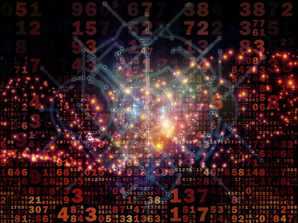 Digital Signal series. Numbers, electronic traces and lights composition on subject of digital technology and communications