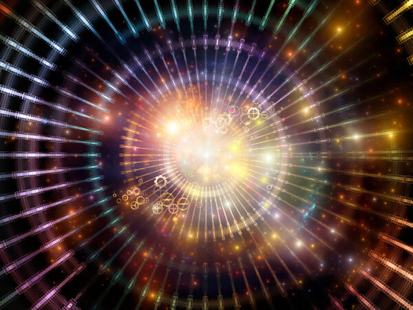 Virtual Interactions series. Fractal grids, lights and abstract elements 3D rendering on subject of computer science, technology and education.