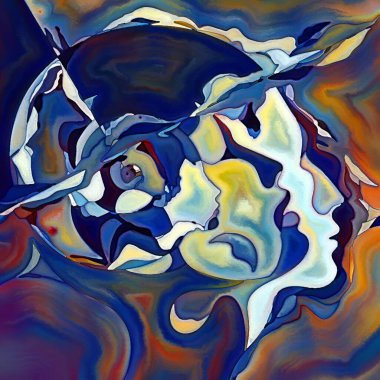 Parçalanmış Self serisi. İnsan yüzü anahatları ve insan ilişkileri, zihin, psikoloji, iç dünya, yaratıcılık, zihinsel hastalık ve sanat konularındaki mozaik şablon kompozisyonu.