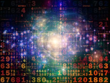 Siyah arkaplan üzerindeki numaralar ve dijital teknoloji ve iletişim konularındaki ışık bileşimi