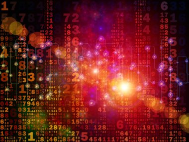 Siyah arkaplan üzerindeki numaralar ve dijital teknoloji ve iletişim konularındaki ışık bileşimi