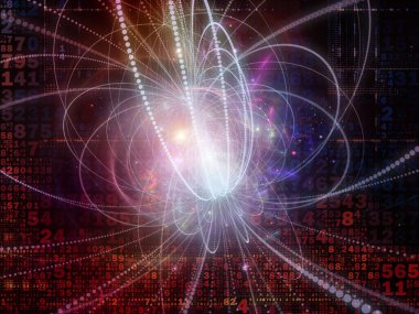 Sayıların üç boyutlu illüstrasyonu, ışık izi yapıları ve dijital teknoloji ve dijital iletişim konularındaki ışık bileşimi