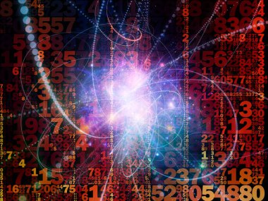 Sayıların üç boyutlu illüstrasyonu, ışık izi yapıları ve dijital teknoloji ve dijital iletişim konularındaki ışık bileşimi