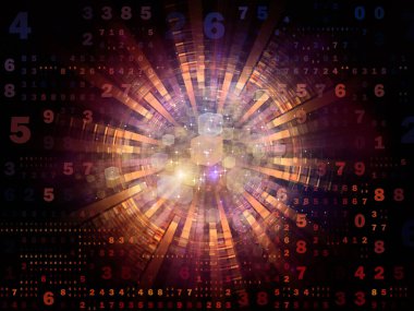 Dijital Bağlantı serisi. Matematik, teknoloji ve eğitim için bir metafor olarak sayılar, ışıklar ve ağ düğümlerinden oluşan tasarım.