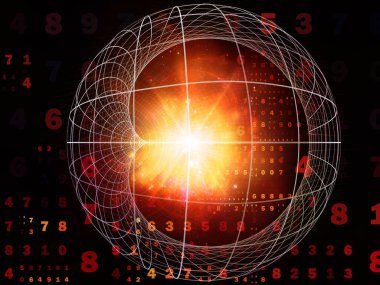 Dijital Bağlantı serisi. Matematik, teknoloji ve eğitim için bir metafor olarak sayılar, ışıklar ve ağ düğümlerinden oluşan tasarım.