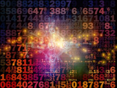 Dijital Sinyal Serisi. Sayılar, elektronik izler ve dijital teknoloji ve iletişim konularındaki ışık kompozisyonu