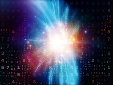 Dijital Sinyal Serisi. Fraktal patlama, sayıların ve ışıkların dijital teknoloji ve iletişim konularındaki bileşimi
