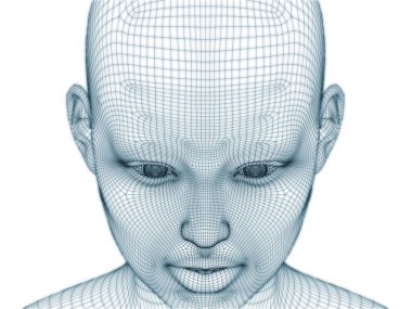 İnsan kafası ve yüzünün üç boyutlu görüntülenmesi illüstrasyon ve tasarım için tel örgüsü olarak kullanılacak