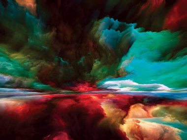 Gökkuşağı Aydınlanması. Gerçekliğe Kaçış dizisi. Doğaüstü günbatımı renklerinin ve manzara resmi, hayal gücü, yaratıcılık ve sanatla ilgili dokuların etkileşimi