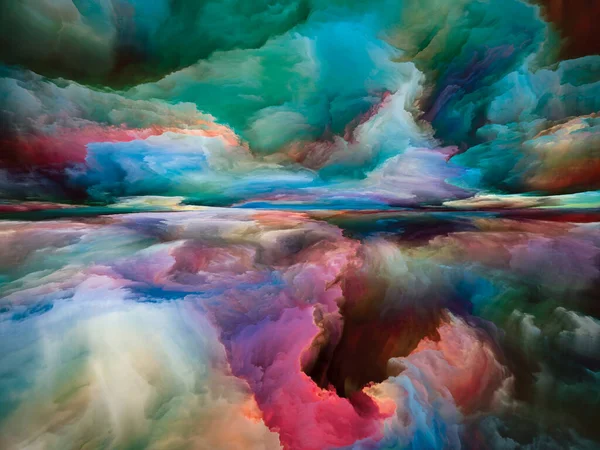 梦幻岛心灵的景观系列 以生命 创造力和想象力为主题的明亮的绘画 动感的渐变和超现实的山与云的排列 — 图库照片