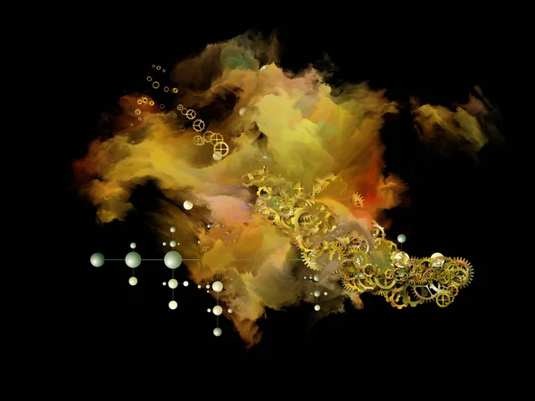 Serie Cloud Networking Composición Engranajes Símbolos Moleculares Humo Colores Sobre —  Fotos de Stock