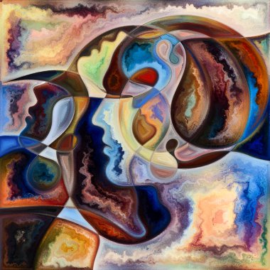 Canlı Zihinler. Colors In Us serisi. Yaşam, drama, şiir ve algı projeleri için insan siluetlerinin, sanat dokularının ve renklerin kompozisyonu