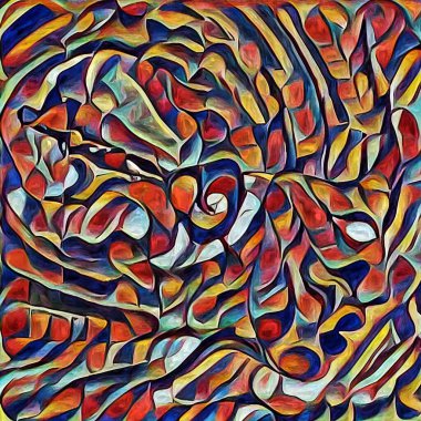 Sanat serisi deseni. Yaratıcılık ve sanat konularında dijital tuvalde oluşturulan soyut yüz, şekiller ve renkler.