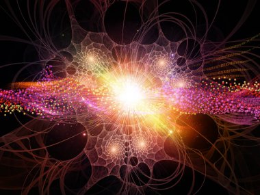 Moleküler uzay serisi. Fraktal şebekelerin, moleküler yapıların ve modern bilim, teknoloji ve eğitim konularındaki ışıkların 3D çizimi.