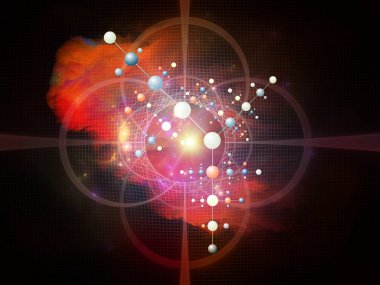 Atomik uzay serisi. Modern bilim, teknoloji ve eğitim konularında fraktal şebekelerin, moleküler yapıların ve ışıkların 3 boyutlu yorumlanması.