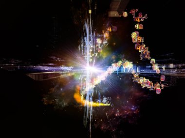 Dijital Akış serisi. Bilgi teknolojisi, bilim ve eğitim konularında, karanlık uzayda yapıların, ışıkların ve sayı izlerinin 3D görüntülenmesi