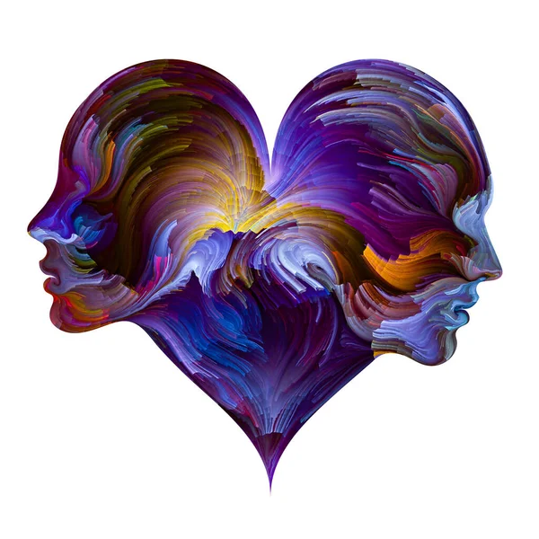 Ruh Eşleri Serisi Erkek Kadın Kafaları Kalp Şeklindeki Sembollere Dijital — Stok fotoğraf