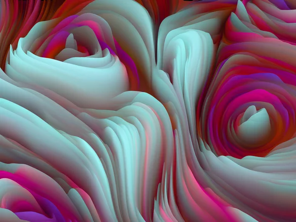 ツイスト サーフェス 次元波シリーズ 渦巻き色のテクスチャの構成 創造性とデザインの対象のためのランダム乱流の3Dレンダリング — ストック写真