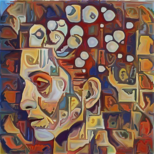 Losing Marbles Сюрреалистическая Визуализация Женского Лица Многоцветной Палитре Тему Человеческого — стоковое фото
