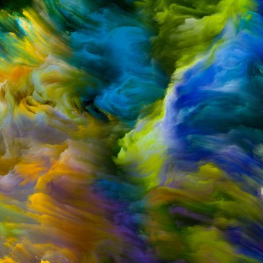 Renkli girdap serisi. Yaşam, yaratıcılık ve sanat üzerine çalışmalar için tuvalin üzerindeki sıvı boyanın renkli hareketinin görsel olarak tatmin edici bileşimi