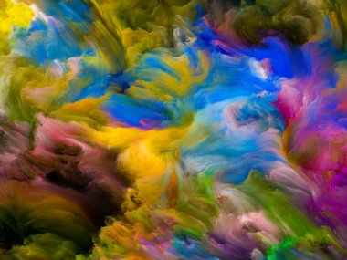 Renkli girdap serisi. Yaşam, yaratıcılık ve sanatla ilişkili olarak tuvalin üzerine sıvı boyanın renkli bir şekilde taşınması.
