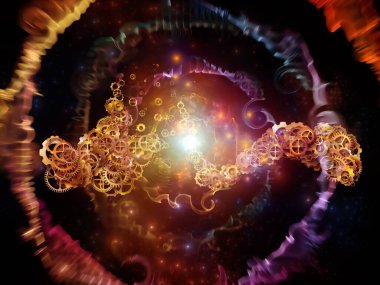 Sanal etkileşim serisi. Fraktal şebekeler, ışıklar ve soyut elementler bilgisayar bilimi, teknoloji ve eğitim konularında 3D çizim.