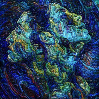 Parçalanmış Self serisi. Dijital boyalı cam tarzında, zihin, sanat ve iç dünyayla kavramsal olarak ilişkili soyut bir portre..