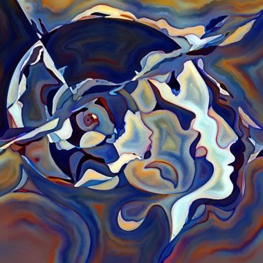 Parçalanmış Self serisi. İnsan kafası ana hatları ve insan ilişkileri, zihin, psikoloji, iç dünya, yaratıcılık, zihinsel hastalık ve sanat konularındaki soyut şablon kompozisyonu.