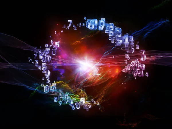 ランダム性の源 現代の技術 数学の宇宙の主題に関する数字と光の抽象化 3Dレンダリング — ストック写真