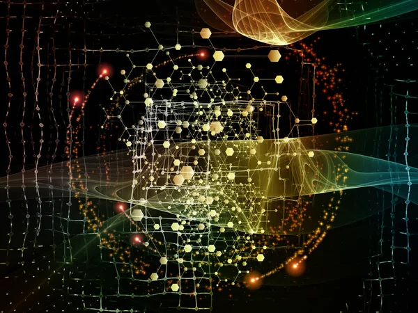 Abstracte Netwerk Raster Deeltjes Lichtjes Abstracte Elementen Wetenschap Onderwijs Moderne — Stockfoto