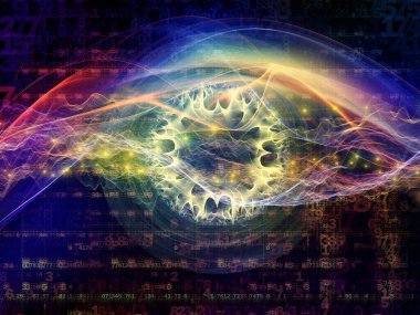 Dijital Bağlantı serisi. Matematik, teknoloji ve eğitim konusu için sayıların, ışıkların ve ağ düğümlerinin bileşimi.