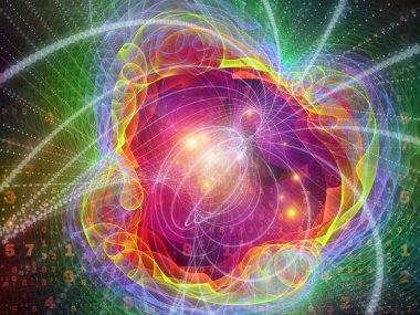 Sayıların üç boyutlu illüstrasyonu, ışık izi yapıları ve dijital teknoloji ve dijital iletişim konularındaki ışık bileşimi