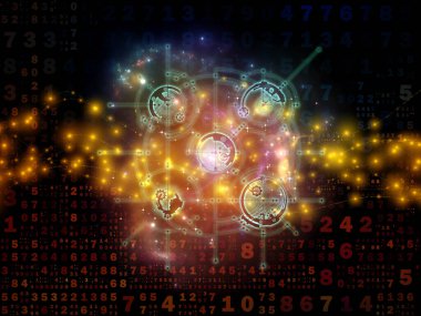 Dijital Sinyal Serisi. Sayılar, elektronik izler ve dijital teknoloji ve iletişim konularındaki ışık kompozisyonu