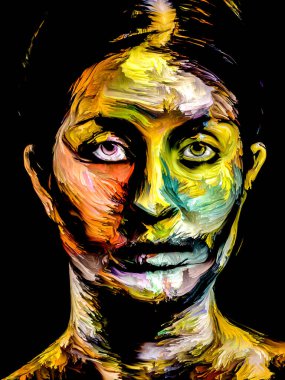 Renk serisi insanları. Yaratıcılık, hayal gücü ve sanat konularında çok renkli genç kadın portresi.