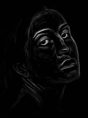 Kişilik Çalışmaları serisi. Noktalama Resim Tekniği, bir karakterin siyah ve beyaz fotoğrafçılıktan bile daha büyük yönlerini vurgular..