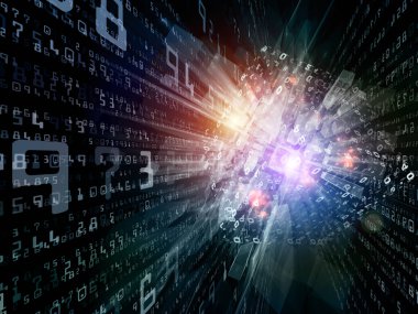 Matematik, bilim ve eğitim konularında uzayda sayıların ve ışıkların 3B çizimi