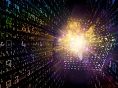 Matematik, bilim ve eğitim konularında uzayda sayıların ve ışıkların 3B çizimi