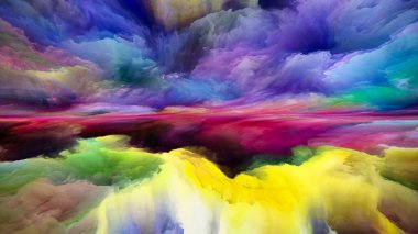 Çevredeki dünyalar. Zihin serisinin peyzajları. Yaşam, sanat, şiir, yaratıcılık ve hayal gücüyle ilişkili parlak boya, hareket eğimleri ve sürrealite dağları ve bulutların bileşimi