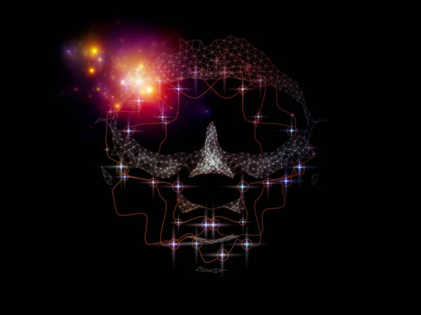 バーチャルマインドシリーズ 情報過負荷 人工知能 現代技術をテーマにした人間の頭と抽象的なデジタル要素構成の3Dレンダリング — ストック写真