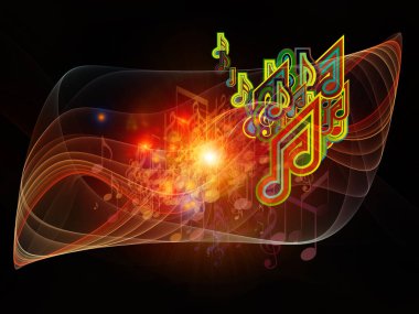 Sanal Melodi serisi. Müzik notaları, fraktal unsurlar ve eğlence ve eğitim konularında arka plan ışıkları.