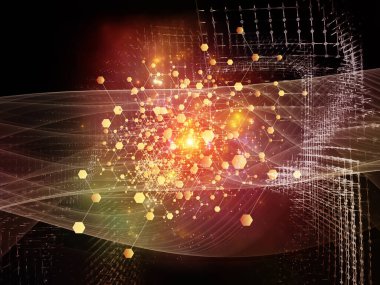 Soyut Ağ Sistemi. Bilim, eğitim ve modern teknoloji konularındaki parçacıklar, ışıklar ve soyut element bileşimi.