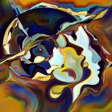 Parçalanmış Self serisi. İnsan kafası unsurları ve insan ilişkileri, zihin, psikoloji, iç dünya, yaratıcılık, zihinsel hastalık ve sanat konularındaki soyut şablon bileşimi.