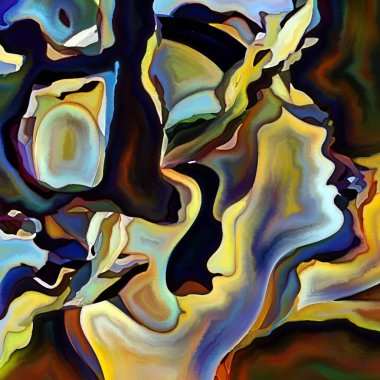 Parçalanmış Self serisi. İnsan yüzü anahatları ve insan ilişkileri, zihin, psikoloji, iç dünya, yaratıcılık, zihinsel hastalık ve sanat konularındaki mozaik şablon kompozisyonu.