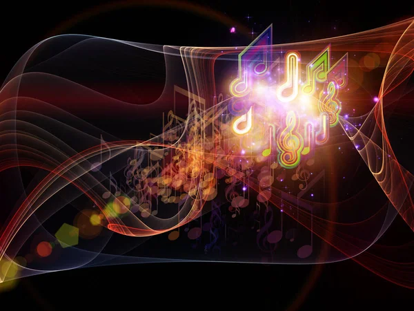 Serie Virtual Melody Note Musicali Elementi Frattali Luci Fondo Sul — Foto Stock