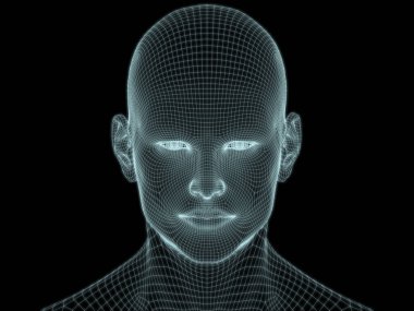 Teknoloji, eğitim ve bilgisayar bilimleri illüstrasyonlarında kullanılmak üzere insan yüzü 3D kablo örgüsü oluşturma