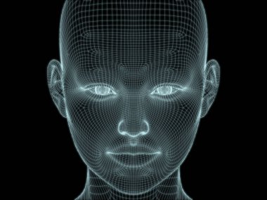 Resim ve tasarım için insan kafası ve yüzünün 3 boyutlu görüntüsü tel örgüsü