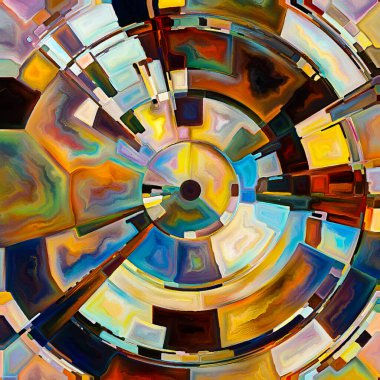 Dua Çemberi serisi. Diskin soyutlanması, ışınları ve yayılan renk ve organik dokular ruhsal enerji ve yaşam gücünü temsil ediyor. Din, yaratıcılık ve sanat konularındaki illüstrasyon.