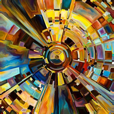 Dua Çemberi serisi. Diskin soyutlanması, ışınları ve yayılan renk ve organik dokular ruhsal enerji ve yaşam gücünü temsil ediyor. Din, yaratıcılık ve sanat konularındaki illüstrasyon.