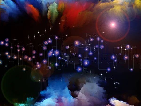 Abstract Composition Fractal Nebula Virtual Network Lights Subject Modern Technology — Stock Photo, Image